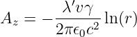           ′
Az  = - -λ-vγ--ln (r)
        2π ϵ0c2
